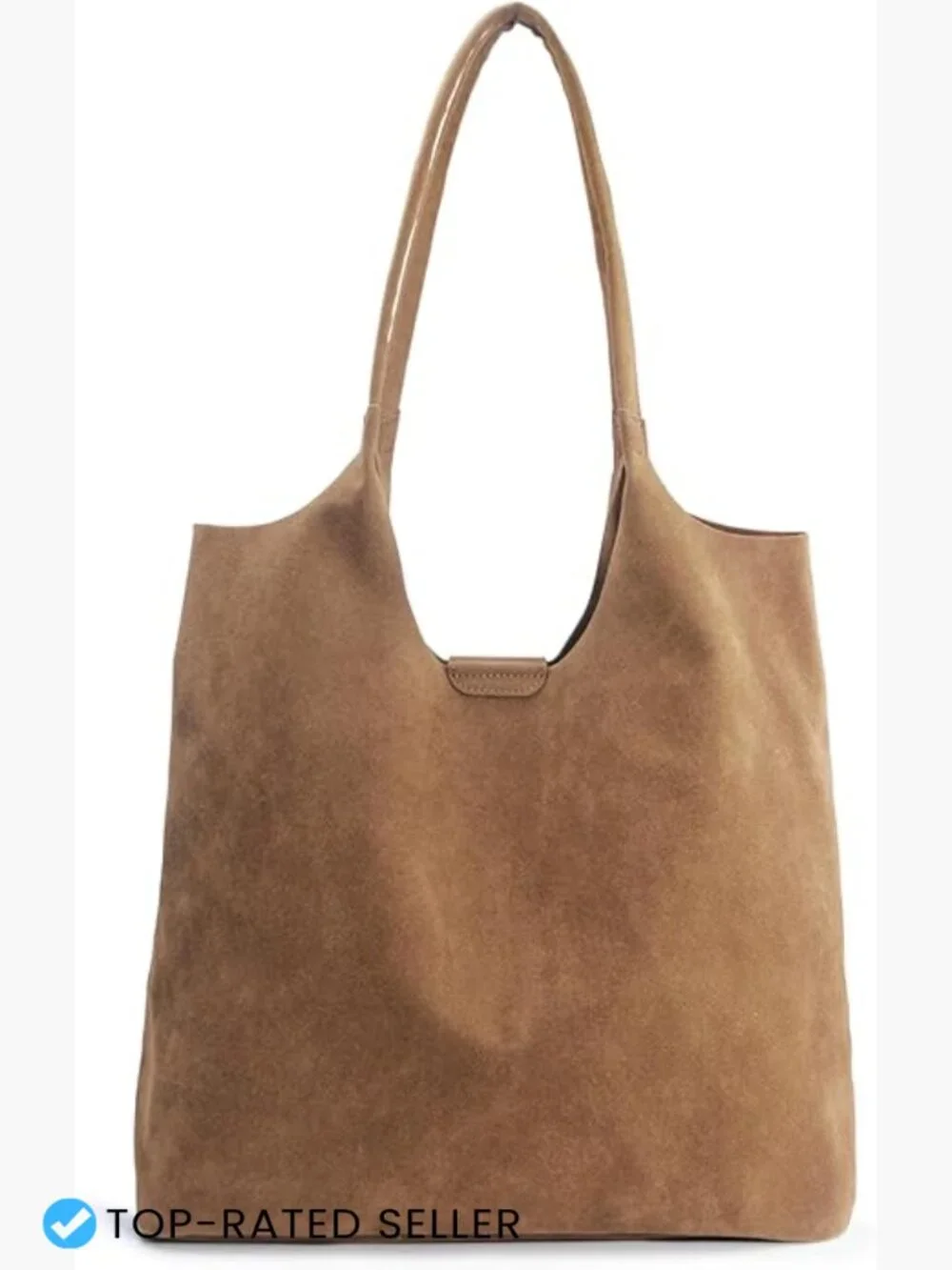 Faux Suede Tote Bag Slouchy Hobo Shoulder Handbag Casual Minimal Chic Everyday